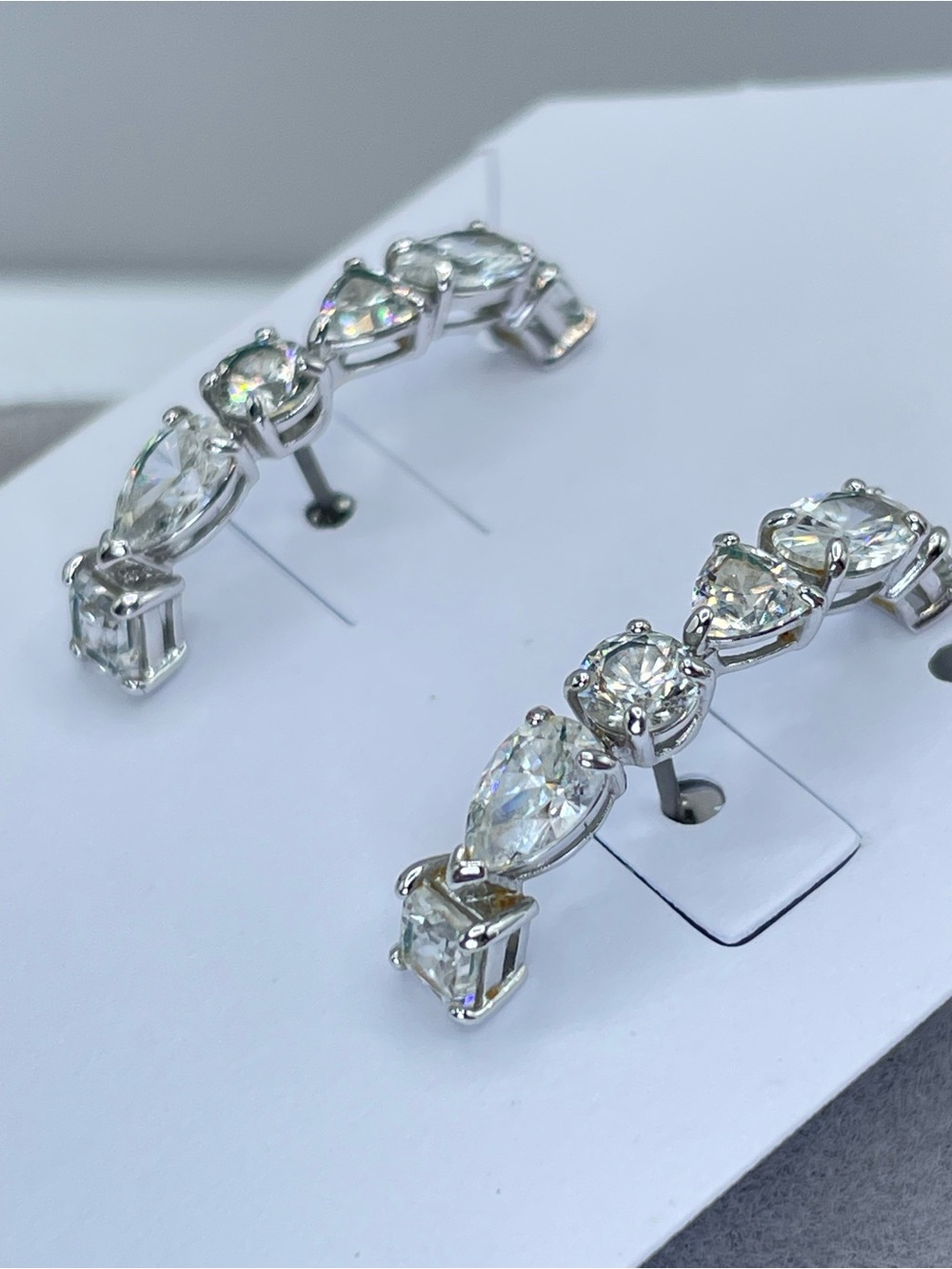 Swarovski Damond White Crystal Silver Curved Ear Climber Stud Earrings Glam